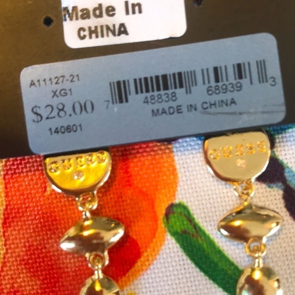 Brand New Guess Rhinestone Stud Gold Tone Cuff & Colorful Gemstone Drop Earrings - Picture 5 of 9
